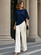 Gabriella | Conjunto de blusa drapeada y pantalón de pierna ancha