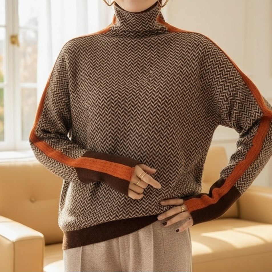 Eleanor | Jersey de cuello alto de lujo con estampado de espiga