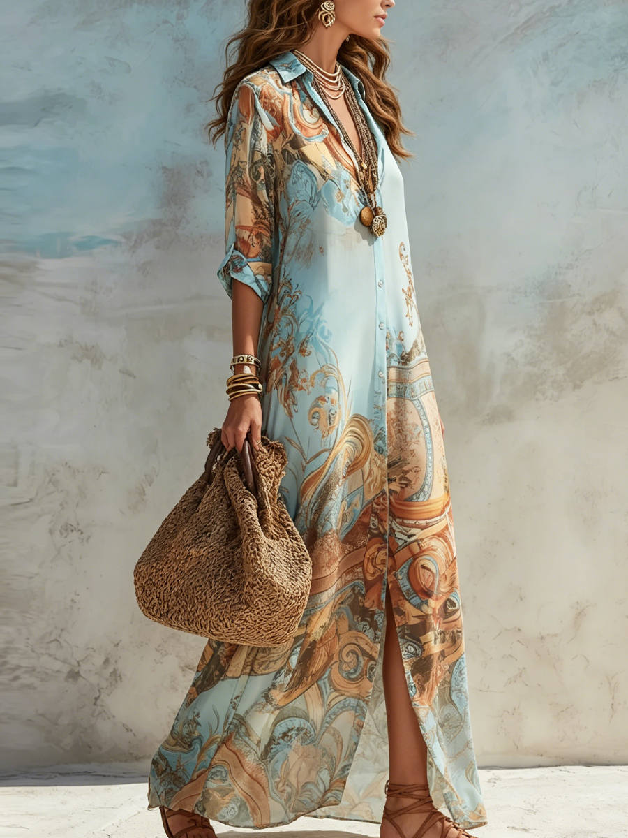 Melina — Vestido Maxi Floral Azul