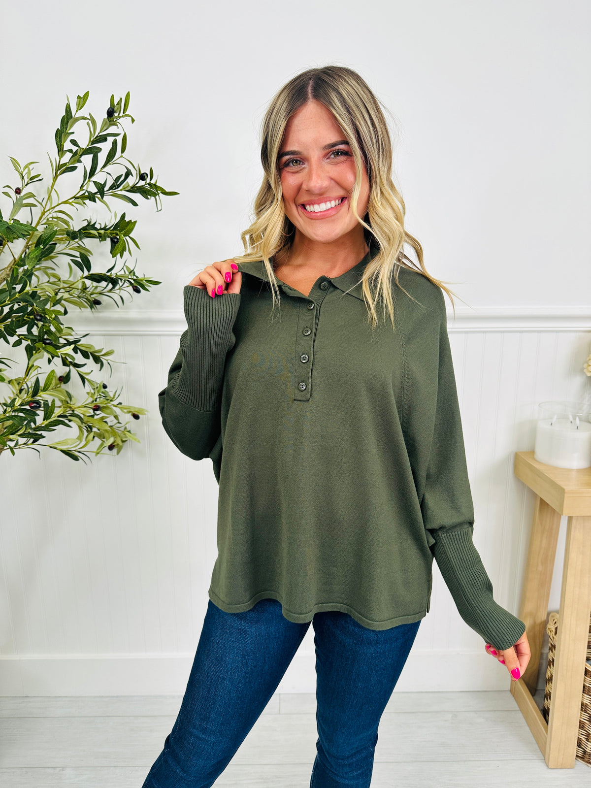 Claudia | Blusa de Punto Suave con Cuello Camisero y Botones