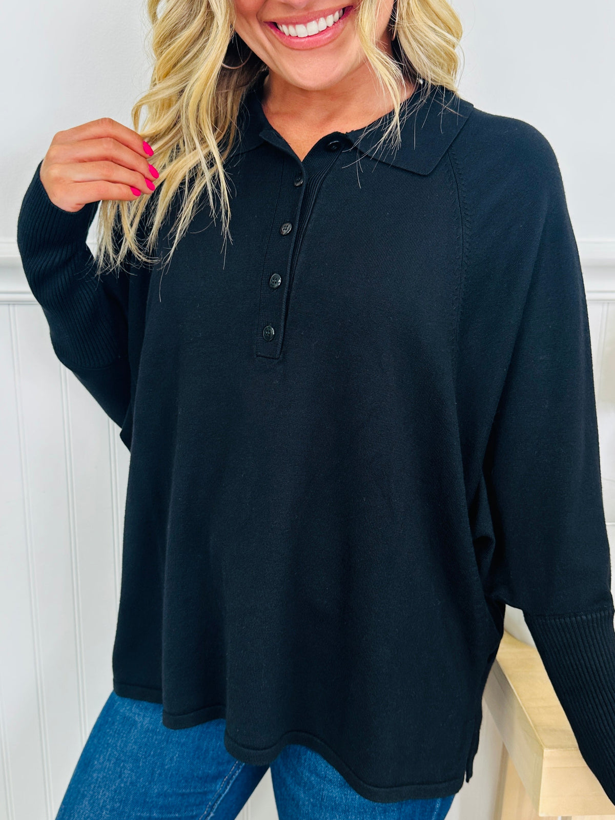 Claudia | Blusa de Punto Suave con Cuello Camisero y Botones