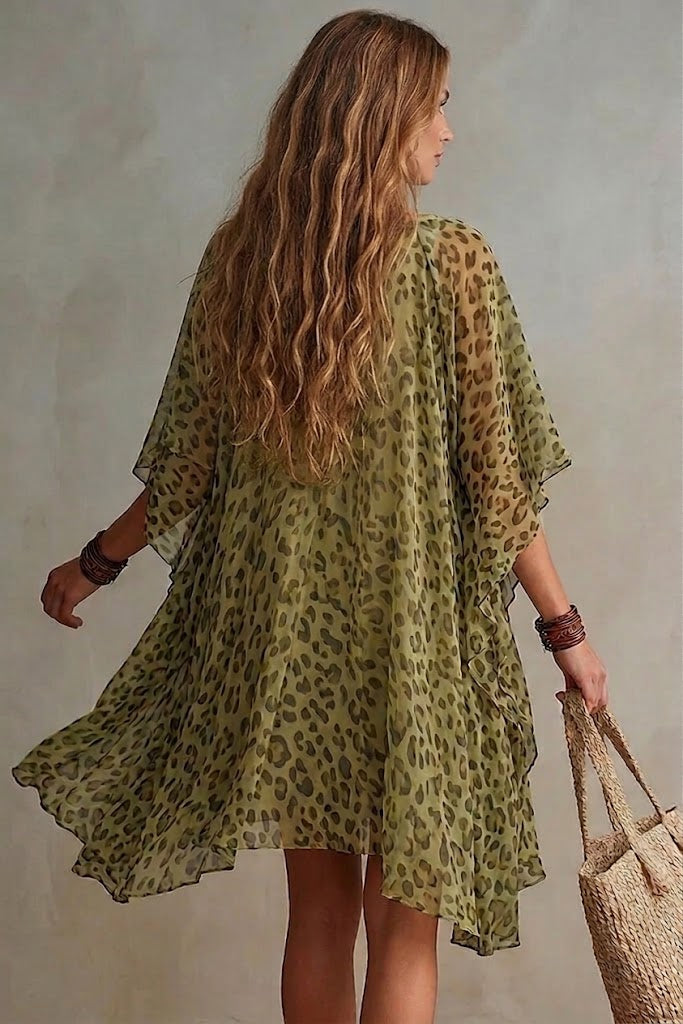 Blanca — Vestido Chiffón Print Leopardo Verde