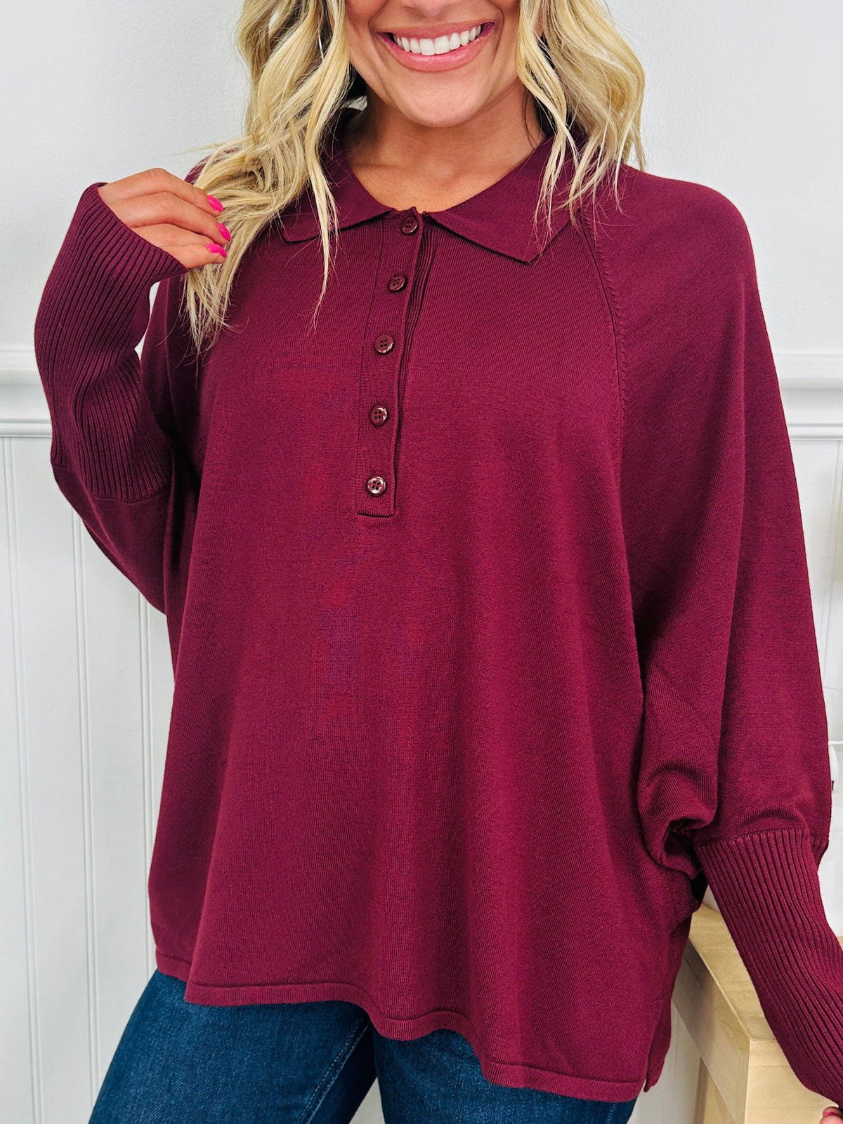 Claudia | Blusa de Punto Suave con Cuello Camisero y Botones
