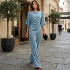 Gabriella | Conjunto de blusa drapeada y pantalón de pierna ancha