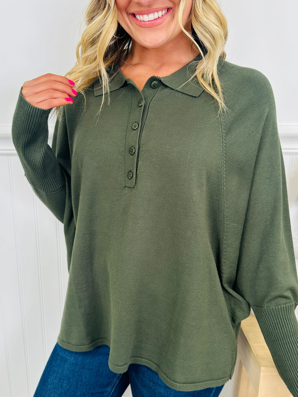 Claudia | Blusa de Punto Suave con Cuello Camisero y Botones