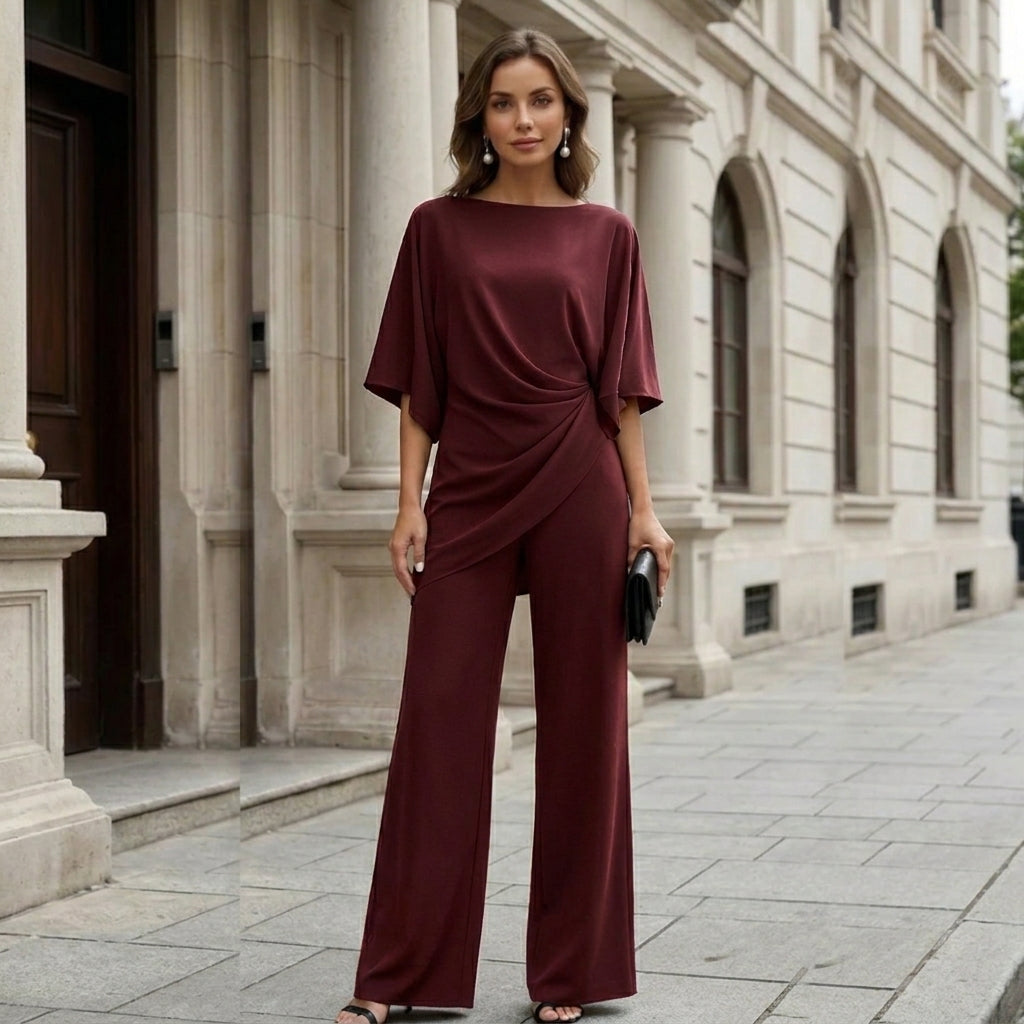 Gabriella | Conjunto de blusa drapeada y pantalón de pierna ancha