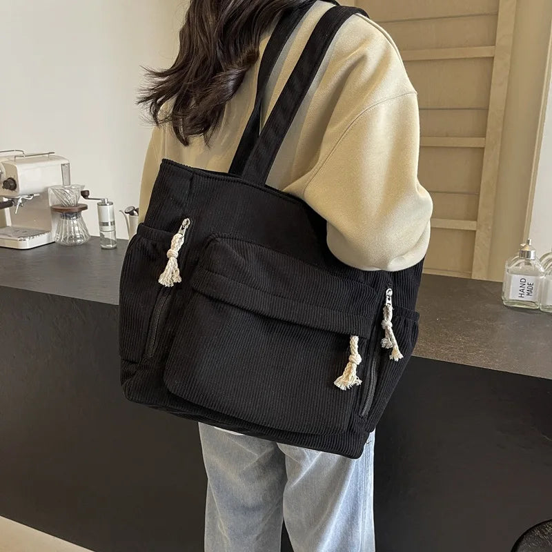 Paula — Bolso Tote de Pana con Cremallera