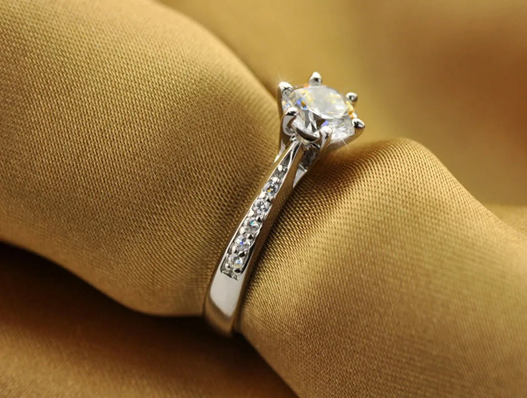 Estela-Anillo clásico de lujo de plata de ley 925 para mujer