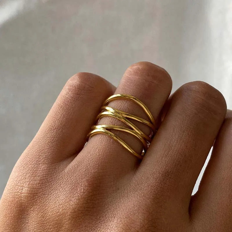 Clara-Anillo abierto de metal de acero inoxidable con línea irregular para muje