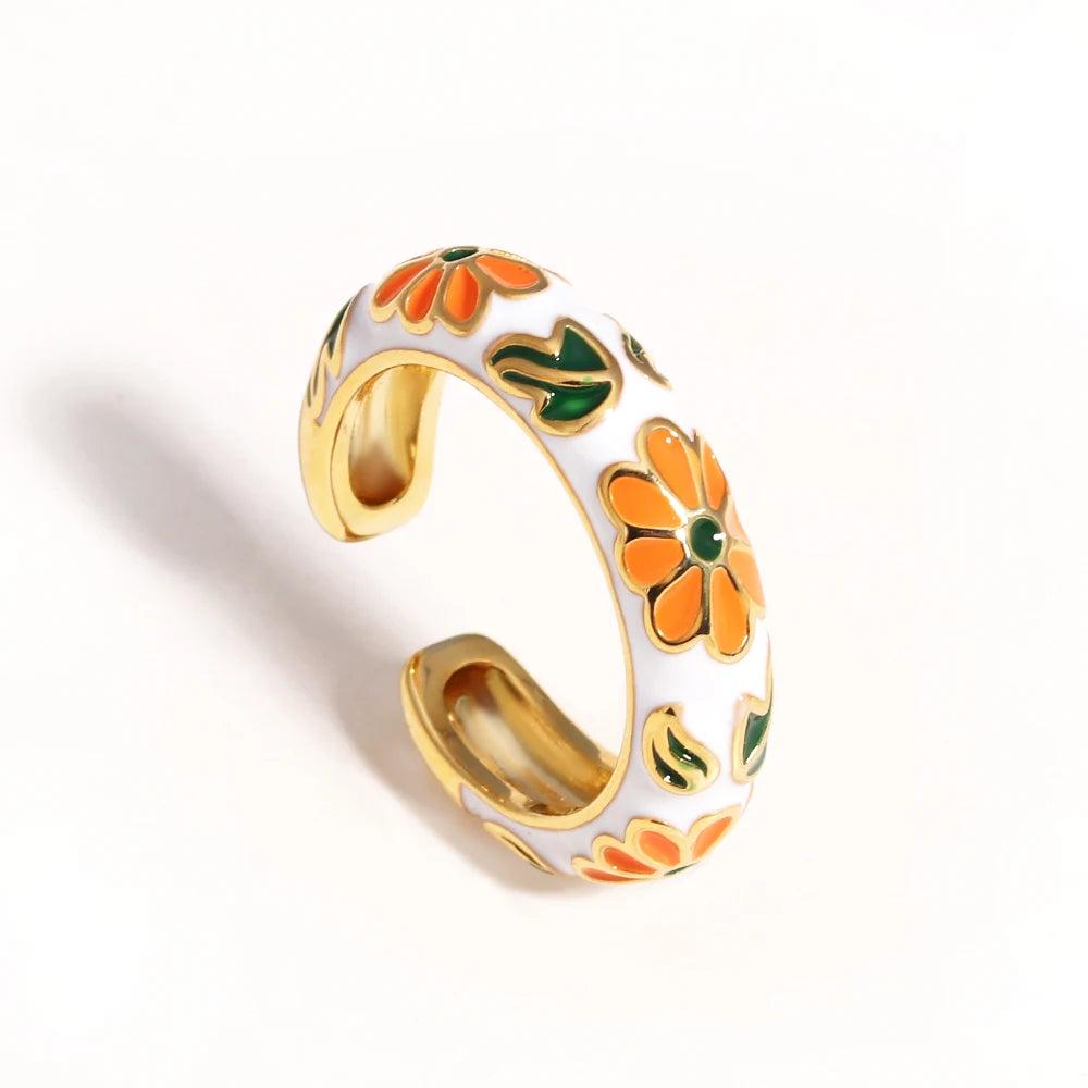 Floreado-Anillos de flores de esmalte coloridos vintage