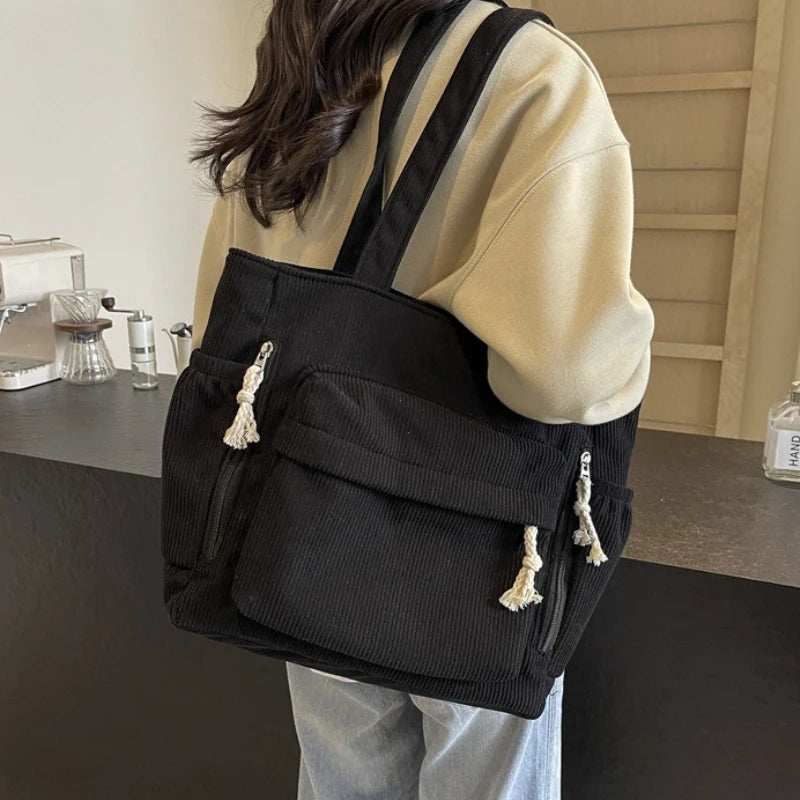 Paula — Bolso Tote de Pana con Cremallera