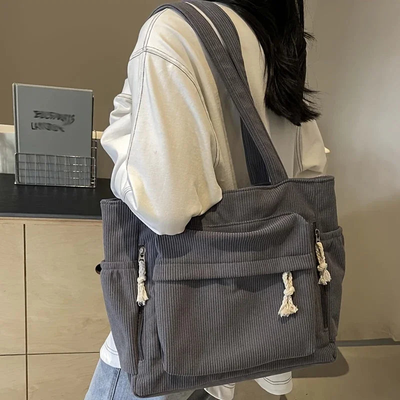 Paula — Bolso Tote de Pana con Cremallera