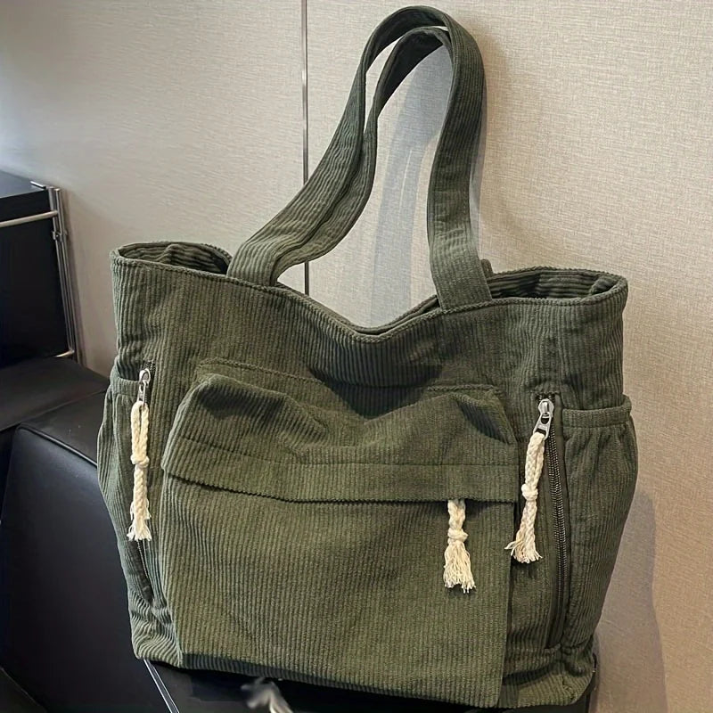 Paula — Bolso Tote de Pana con Cremallera