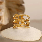 Clara-Anillo abierto de metal de acero inoxidable con línea irregular para muje