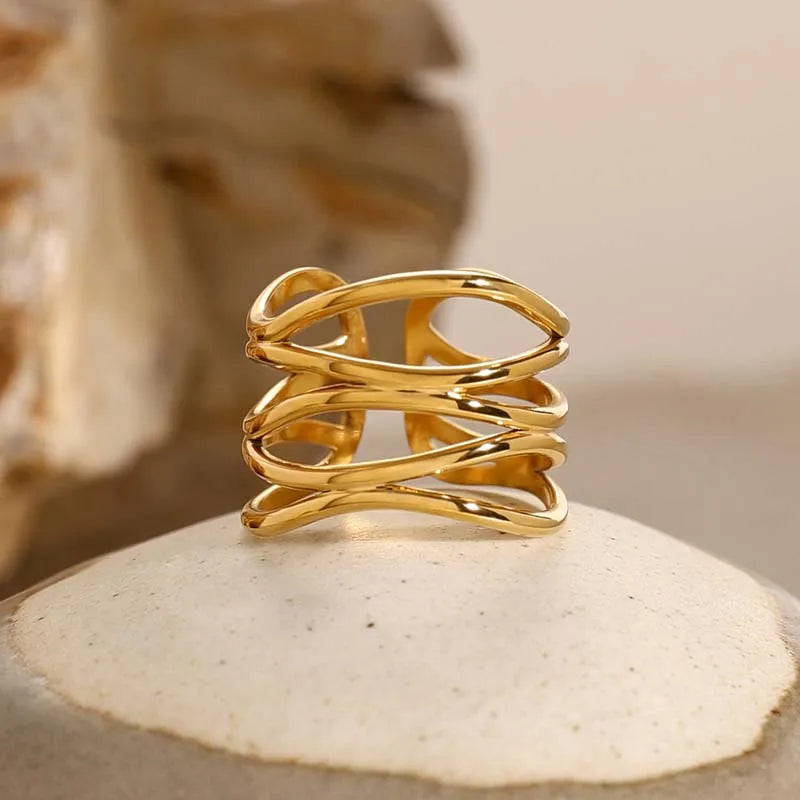 Clara-Anillo abierto de metal de acero inoxidable con línea irregular para muje