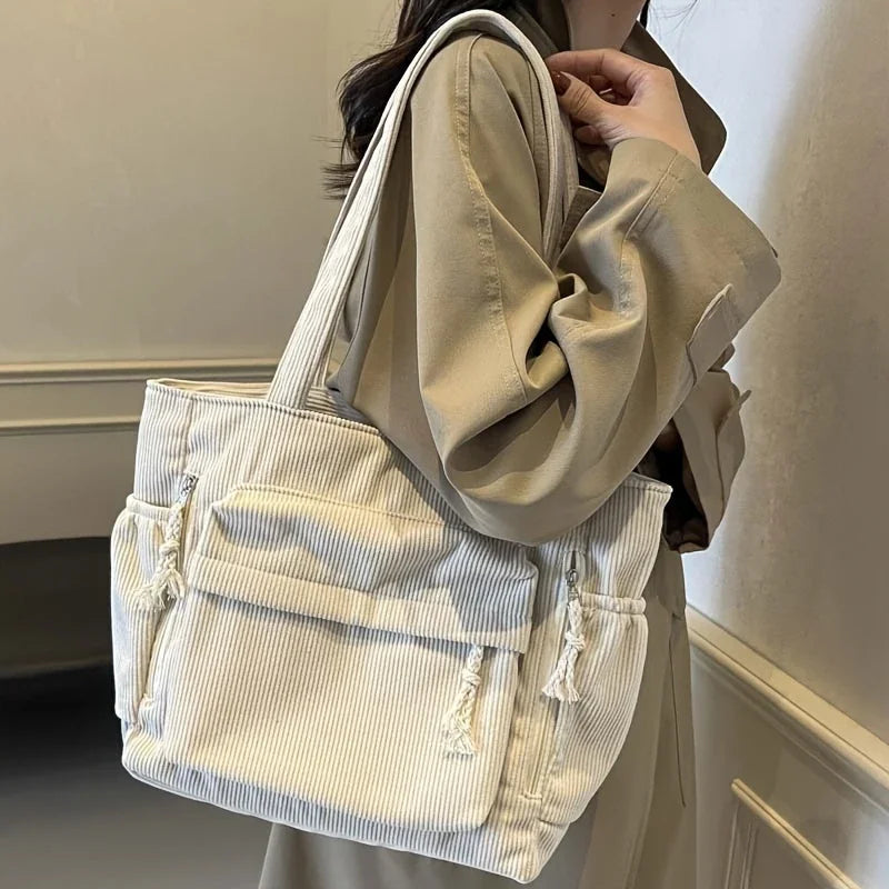 Paula — Bolso Tote de Pana con Cremallera