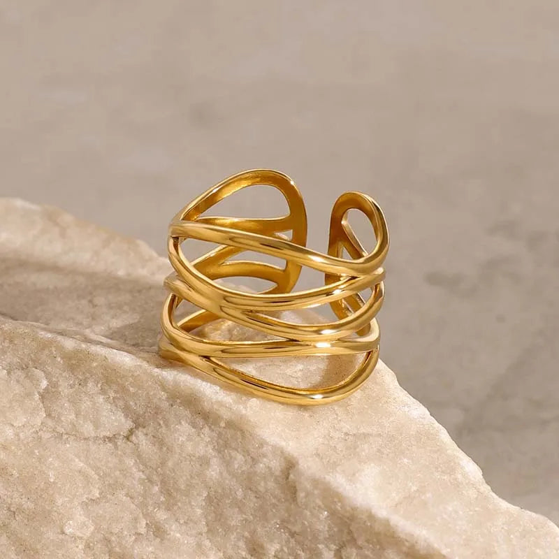 Clara-Anillo abierto de metal de acero inoxidable con línea irregular para muje