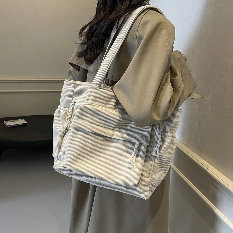 Paula — Bolso Tote de Pana con Cremallera