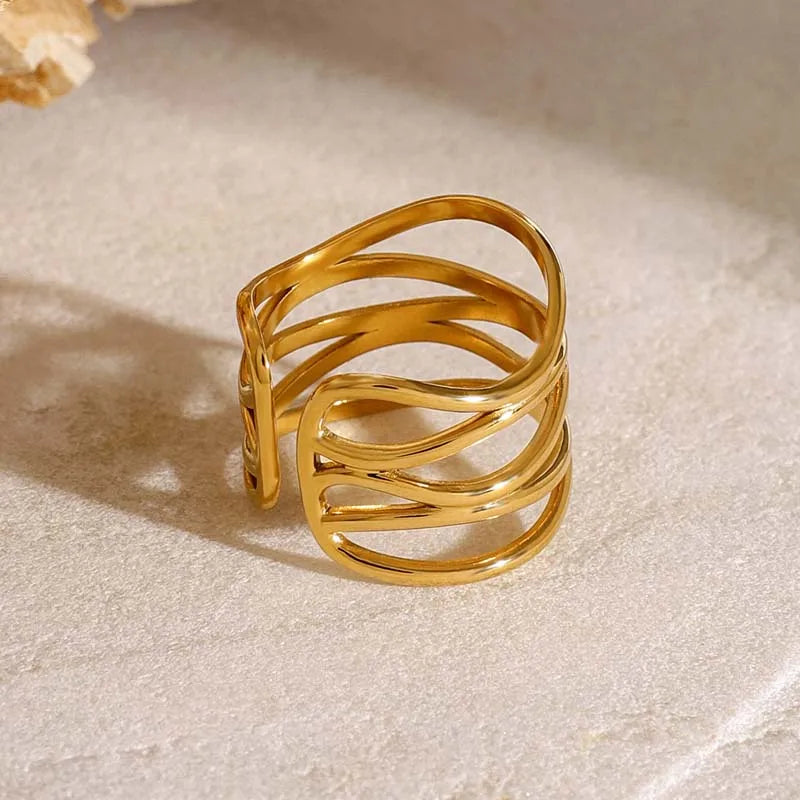 Clara-Anillo abierto de metal de acero inoxidable con línea irregular para muje