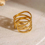 Clara-Anillo abierto de metal de acero inoxidable con línea irregular para muje