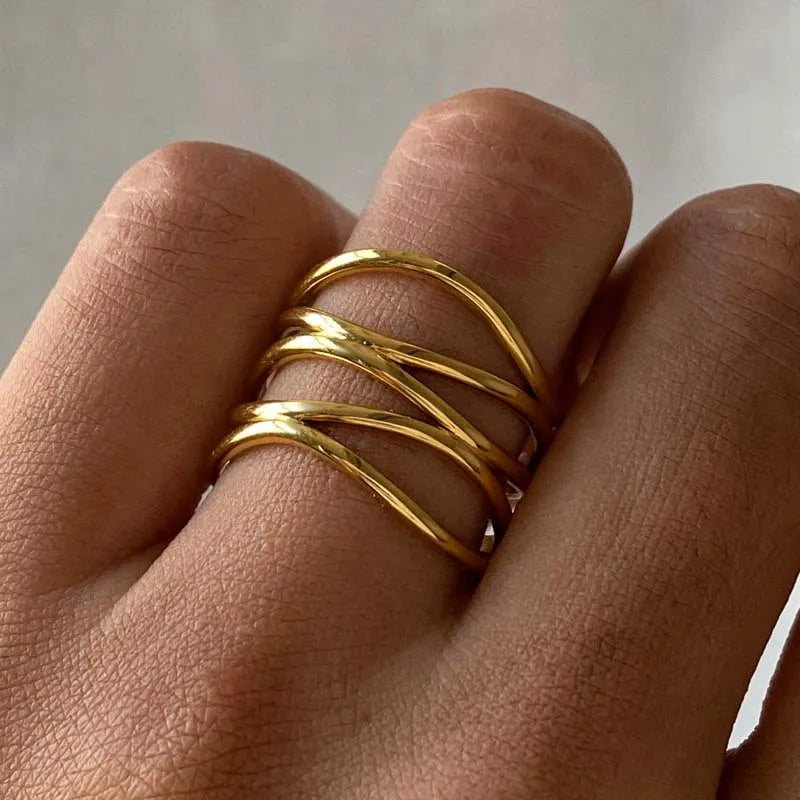 Clara-Anillo abierto de metal de acero inoxidable con línea irregular para muje