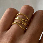 Clara-Anillo abierto de metal de acero inoxidable con línea irregular para muje