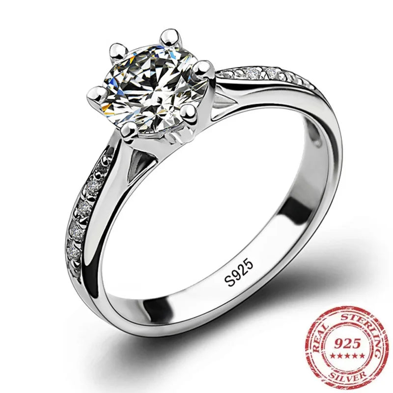 Estela-Anillo clásico de lujo de plata de ley 925 para mujer
