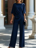 Gabriella | Conjunto de blusa drapeada y pantalón de pierna ancha