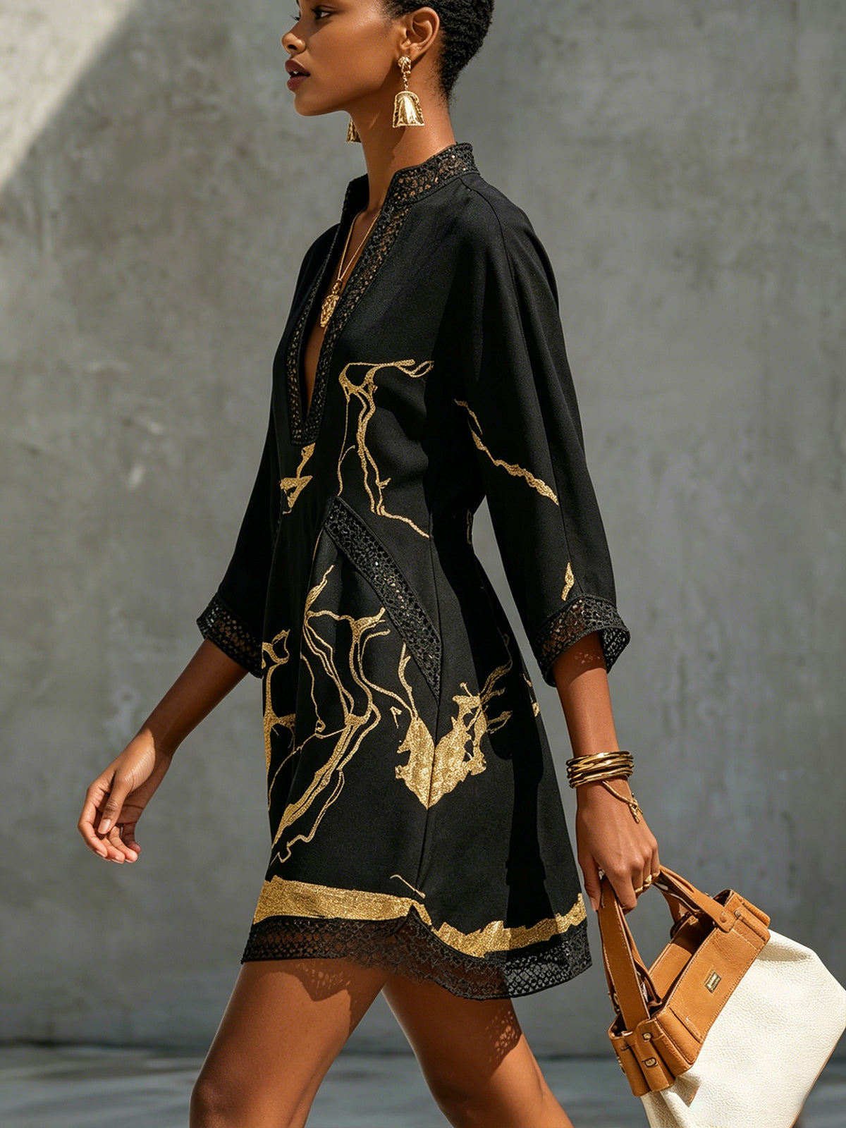 Diana — Vestido Corto Print Mármol Dorado