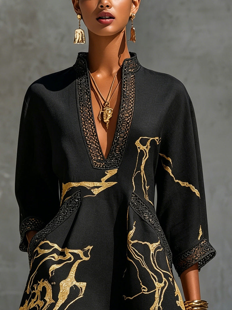 Diana — Vestido Corto Print Mármol Dorado