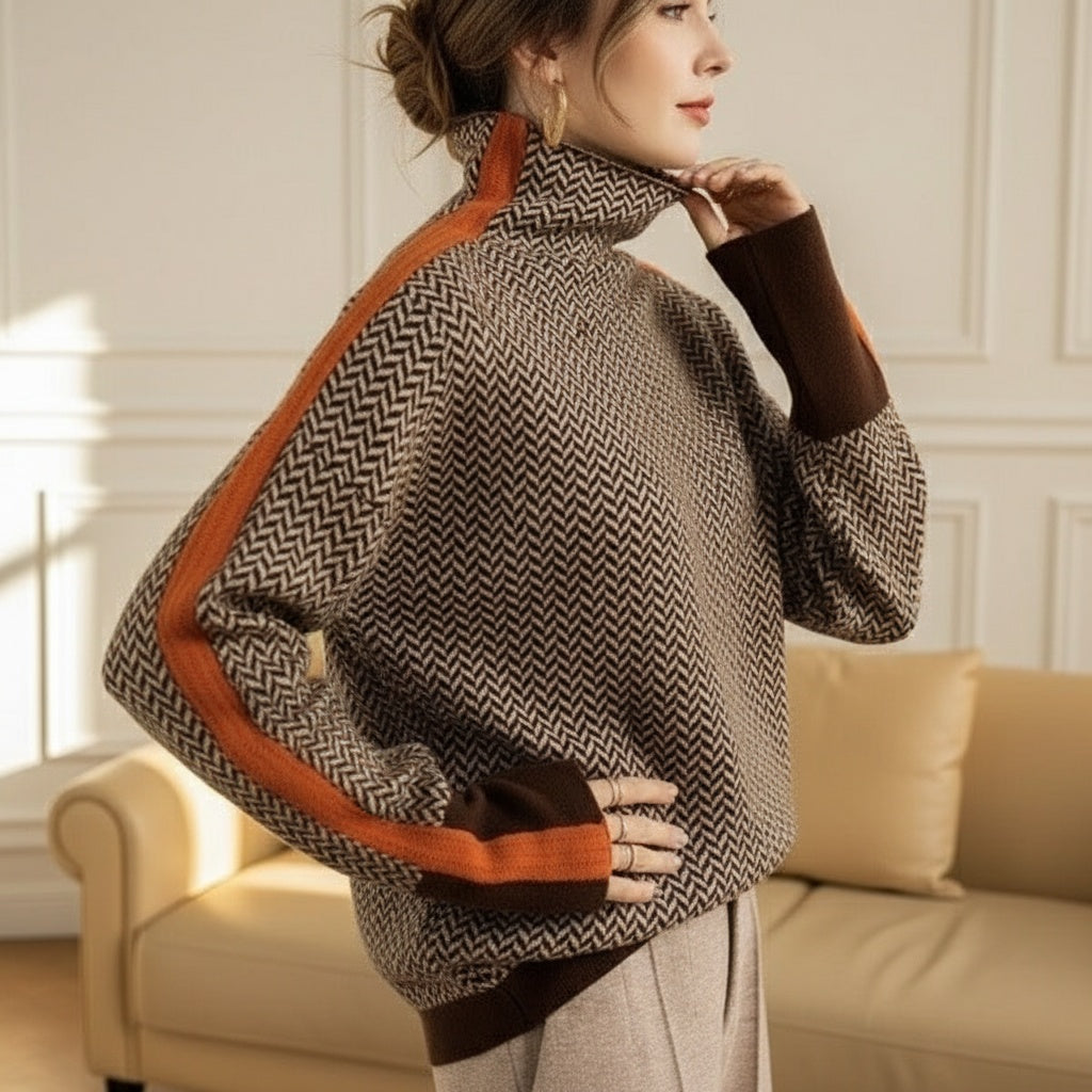 Eleanor | Jersey de cuello alto de lujo con estampado de espiga