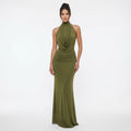 Cloe-Vestido largo  con escote halter drapeado