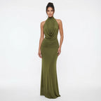 Cloe-Vestido largo  con escote halter drapeado