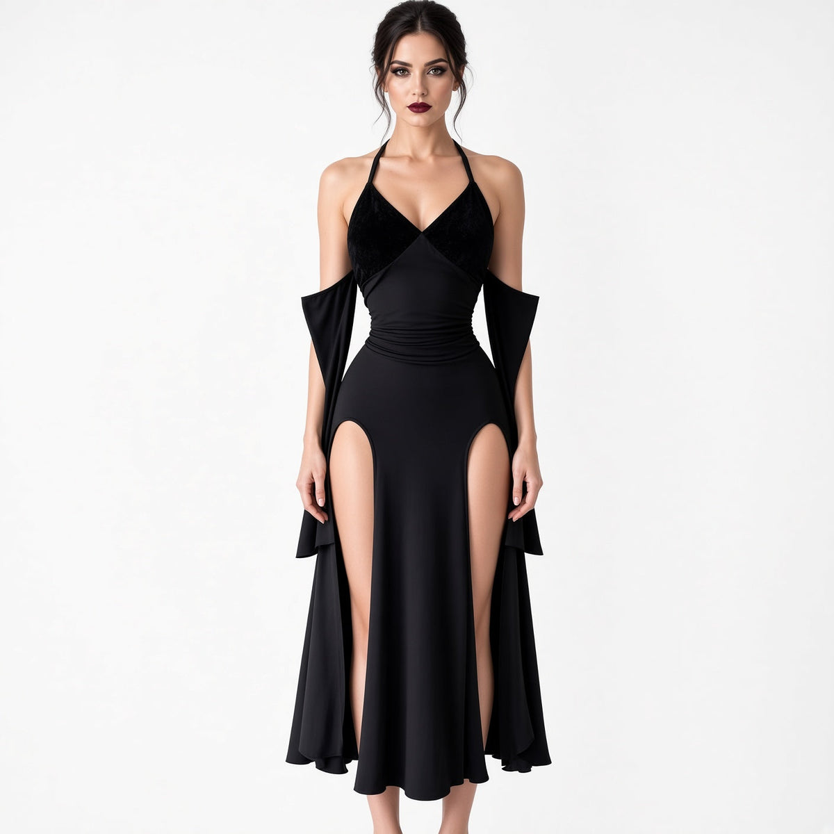 Azore-Vestido largo con mangas desmontables y abertura